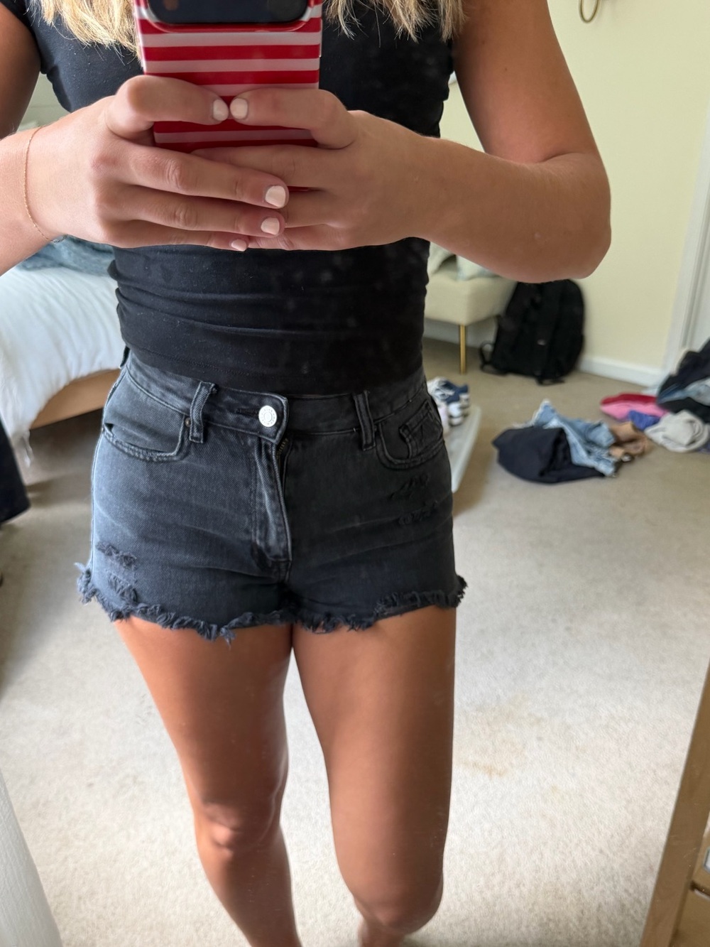 PacSun Black High-Rise Distressed Jean Shorts